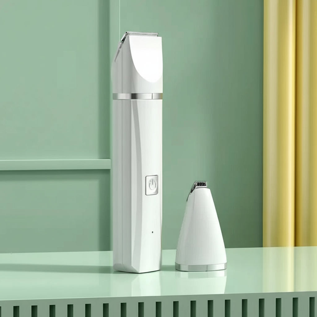 Two white electronic devices on a green surface with text overlay.