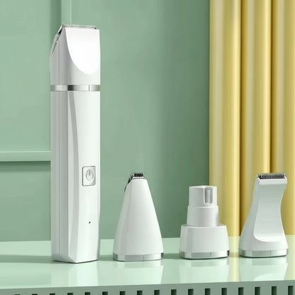 White grooming tool with attachments on a green background